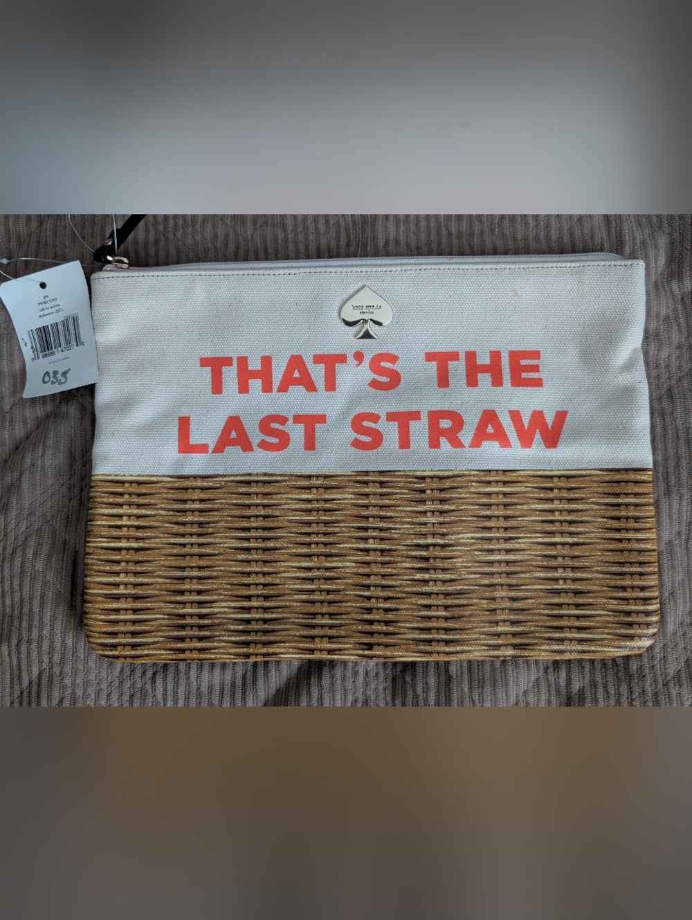 NWT Kate Spade Cream & Coral 'That's The Last Straw' Straw-Accent Pouch